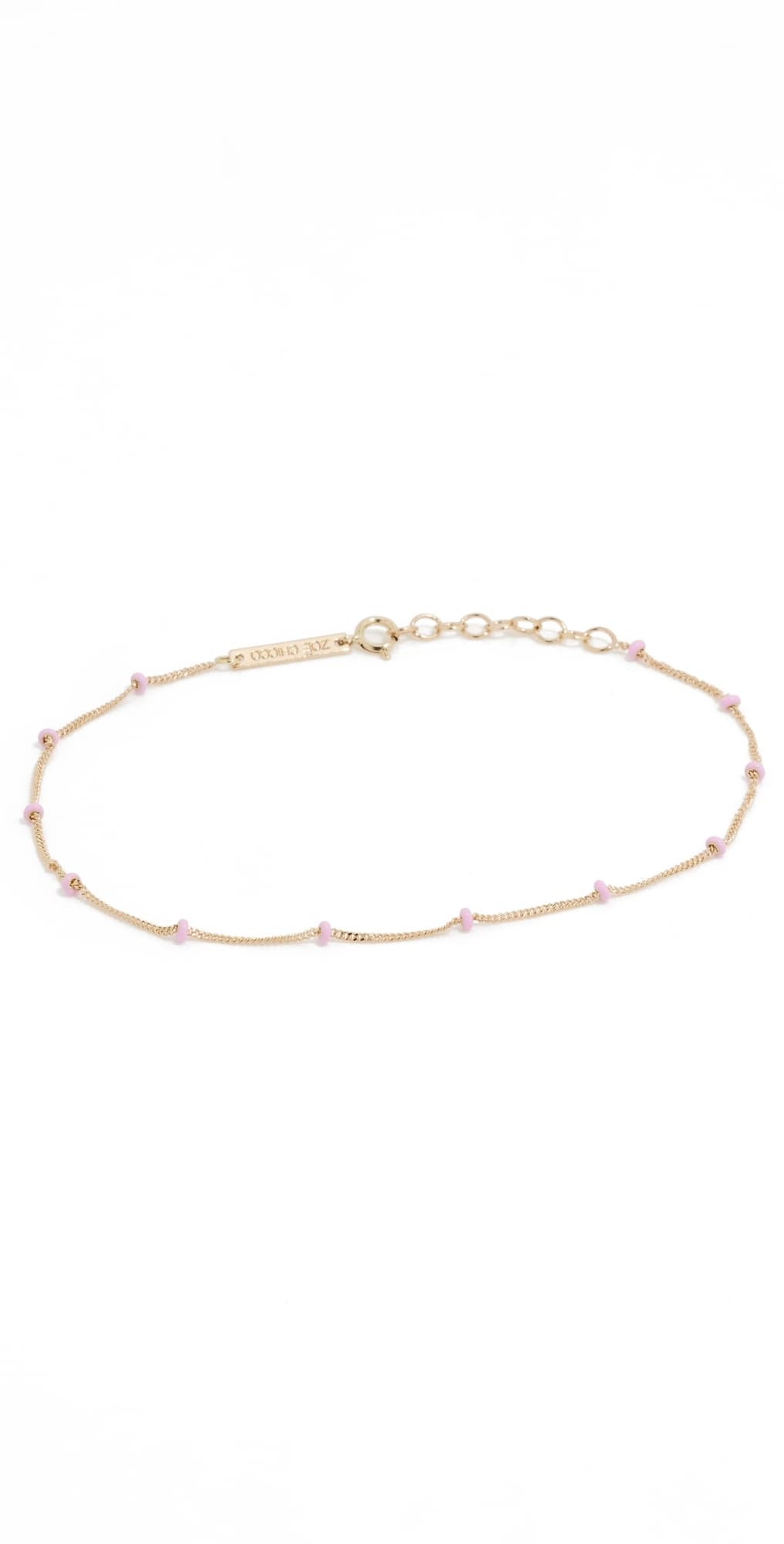 Zoe Chicco 14k Gold Enamel Satellite Chain Anklet Pink
