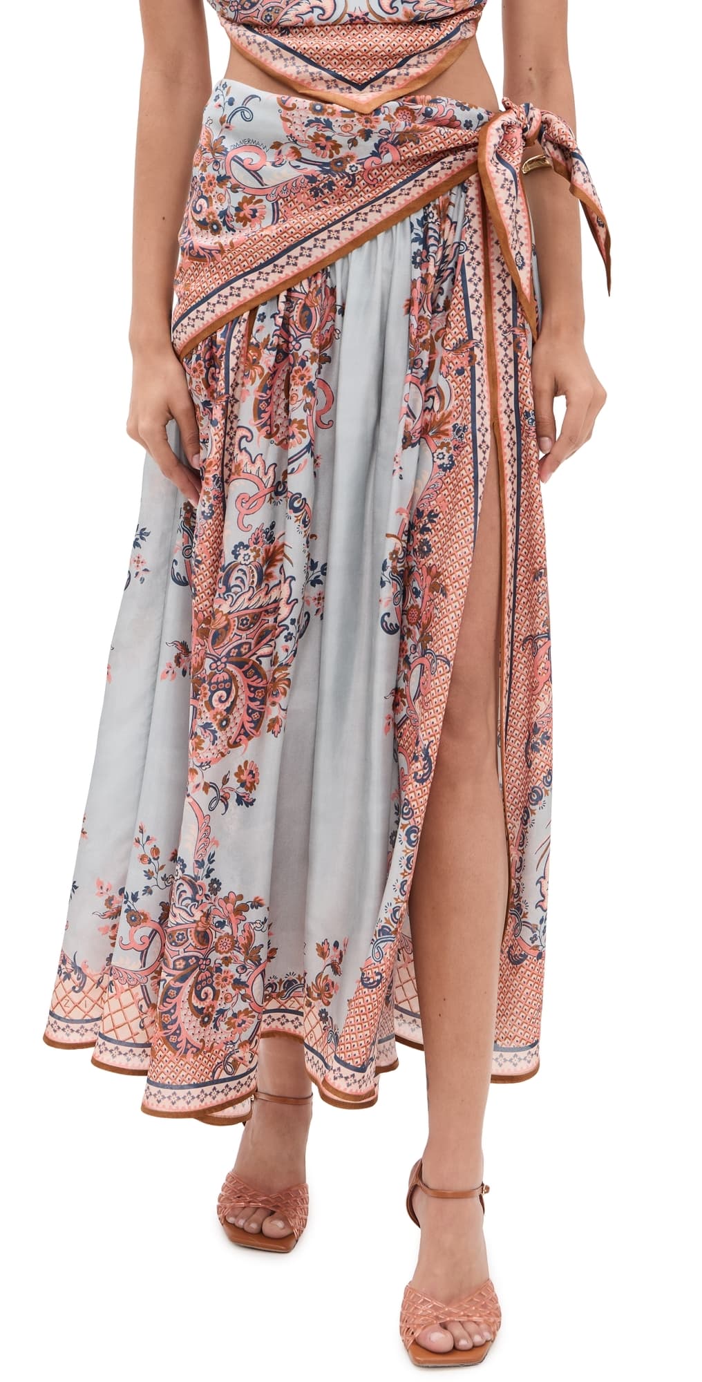 Zimmermann Silk Aster Scarf Midi Skirt Blue Paisley Floral