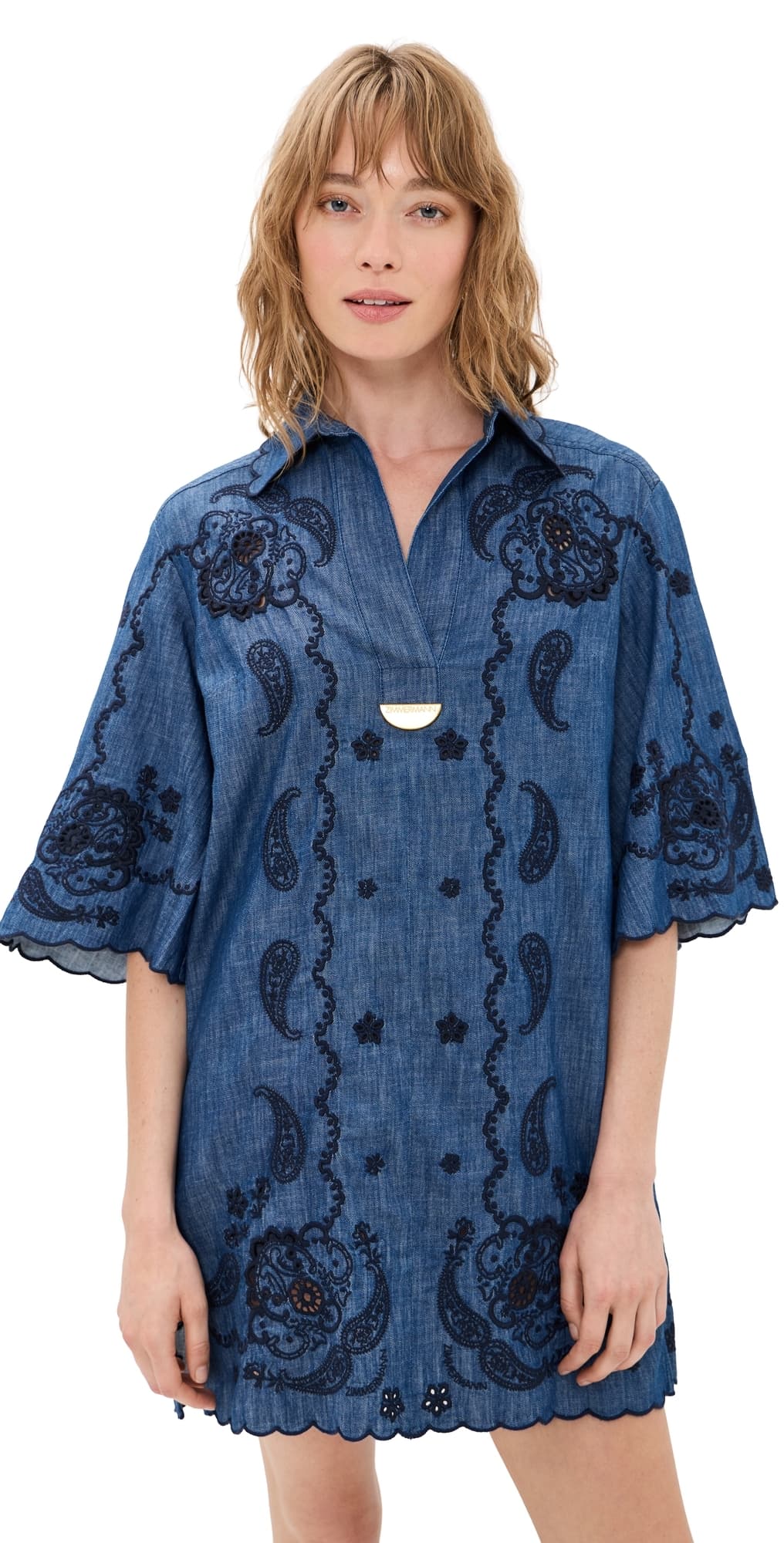 Zimmermann Aster Embroidered Denim Mini Dress Railway Blue