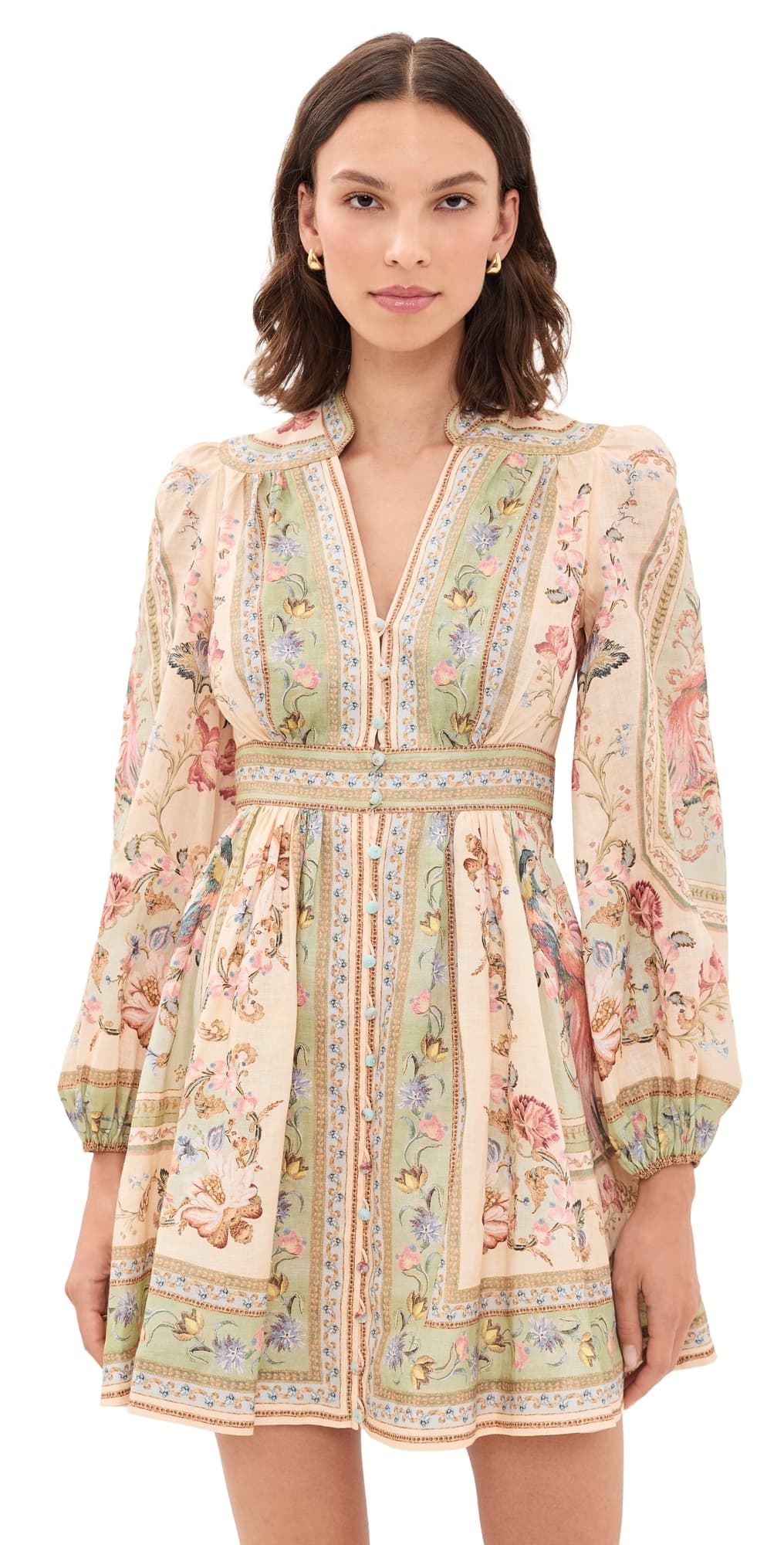 Zimmermann Roselight Plunge Mini Dress Sage Tapestry Floral