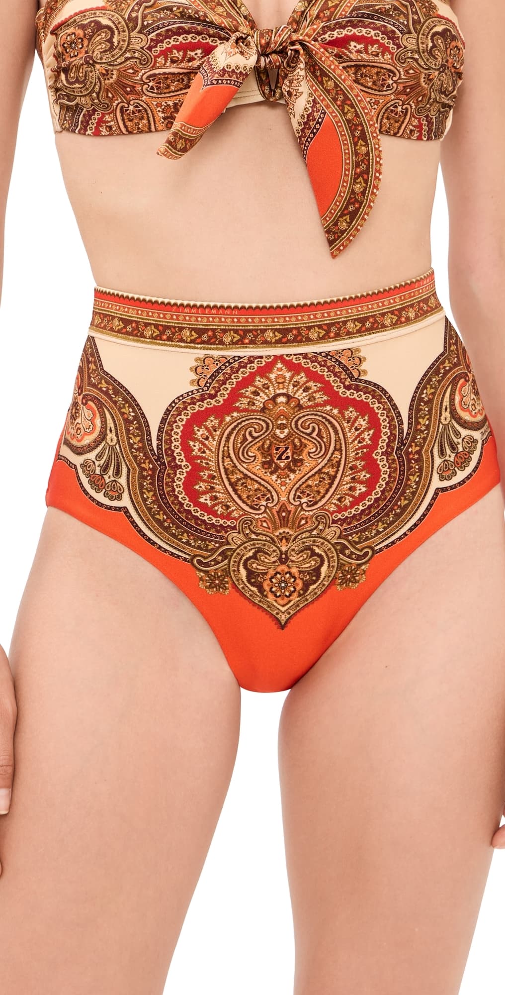 Zimmermann Mahon High Waist Bikini Bottoms Tangerine Paisley