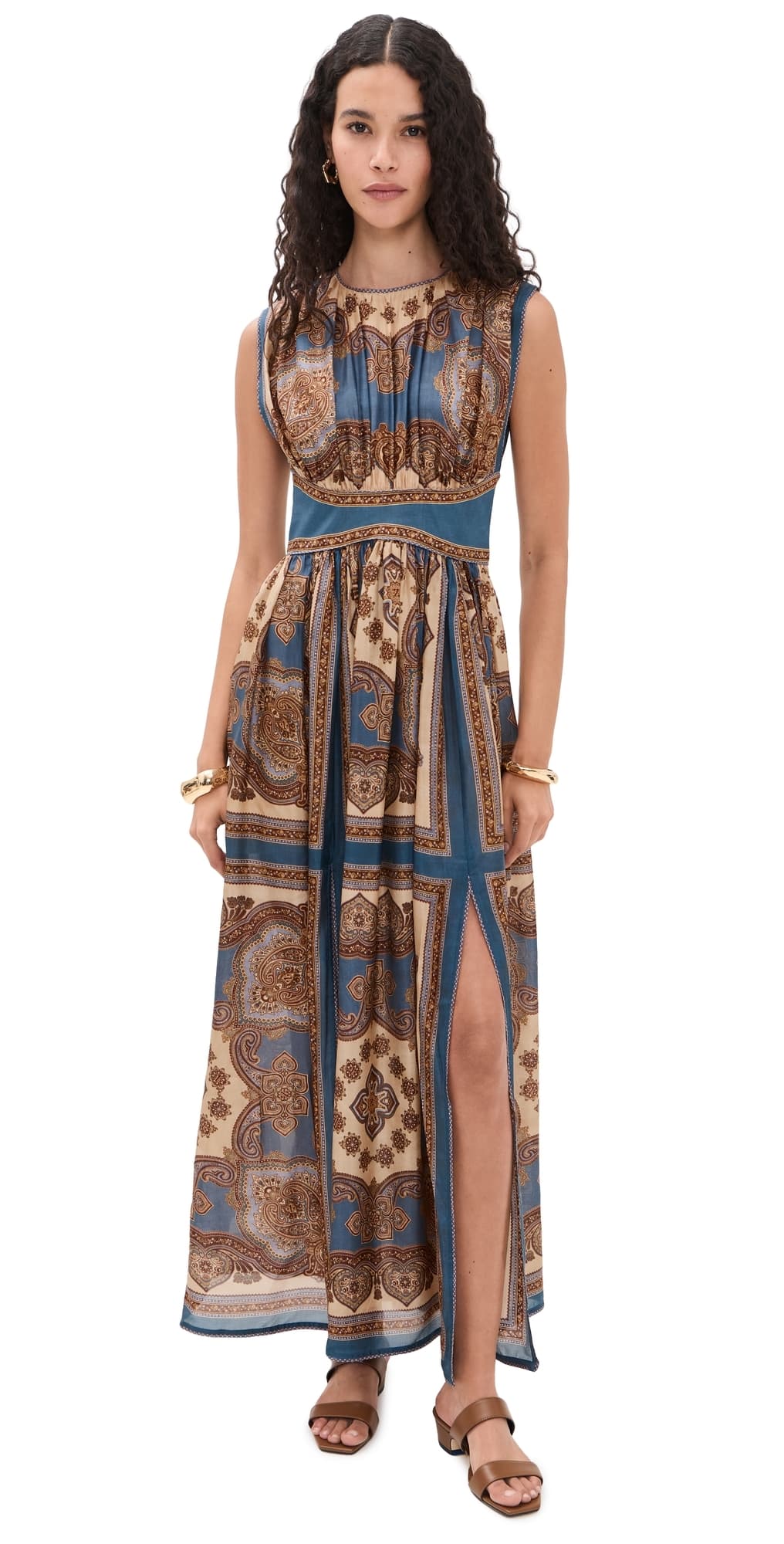 Zimmermann Mahon Waisted Silk Maxi Dress Dark Blue Paisley