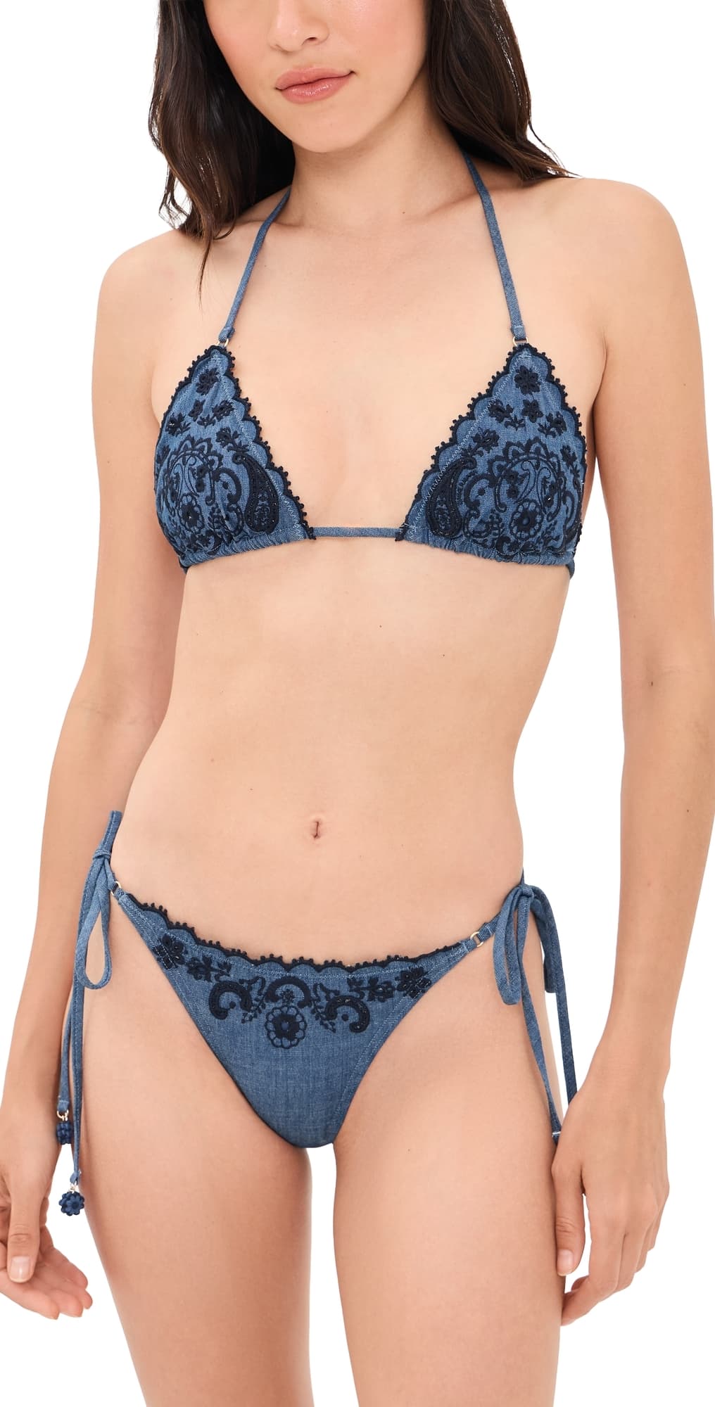 Zimmermann Aster Denim Embroidery Bikini Set Denim