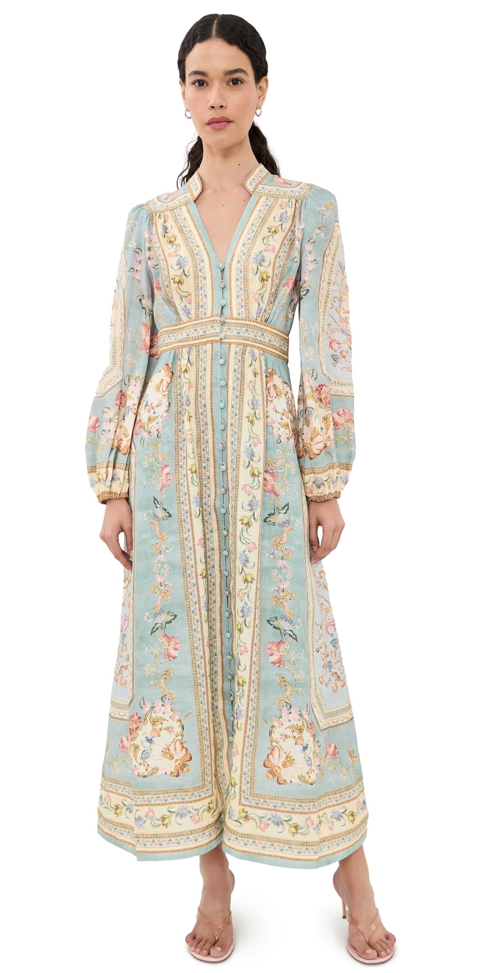 Zimmermann Roselight Plunge Dress Blue Tapestry Floral