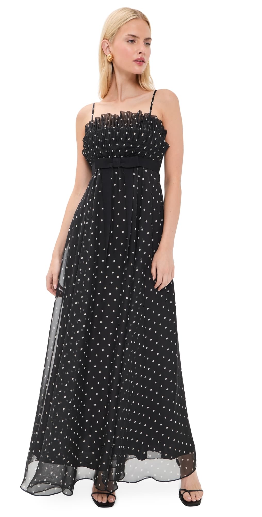 Zimmermann Frill Pleated Midi Dress Black Dot