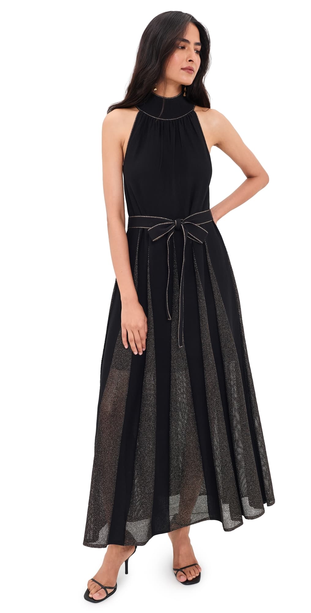 Zimmermann Valiant Metallic Halter Dress Black/Gold