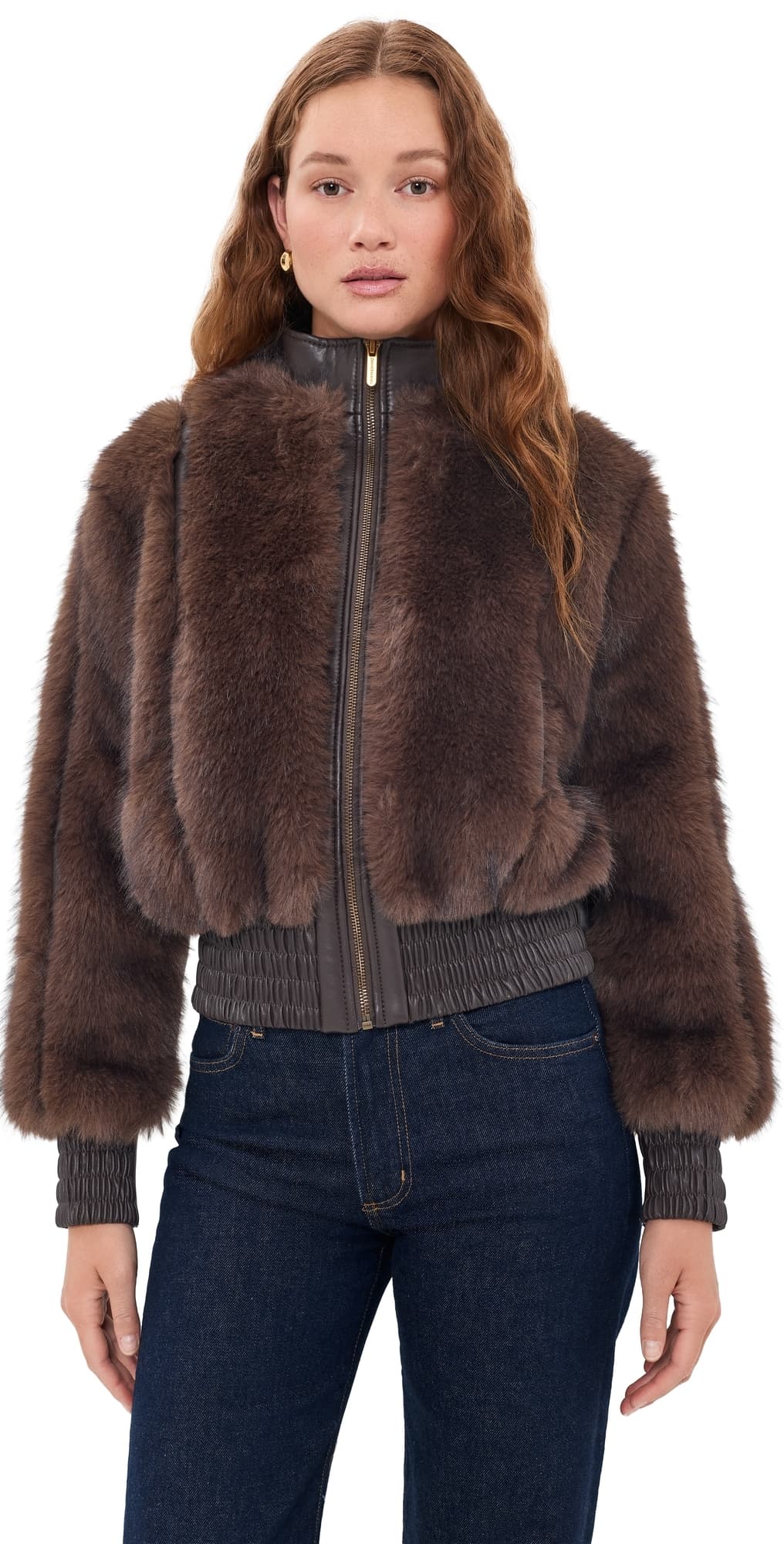 Zimmermann Valiant Faux Fur Bomber Jacket Brown