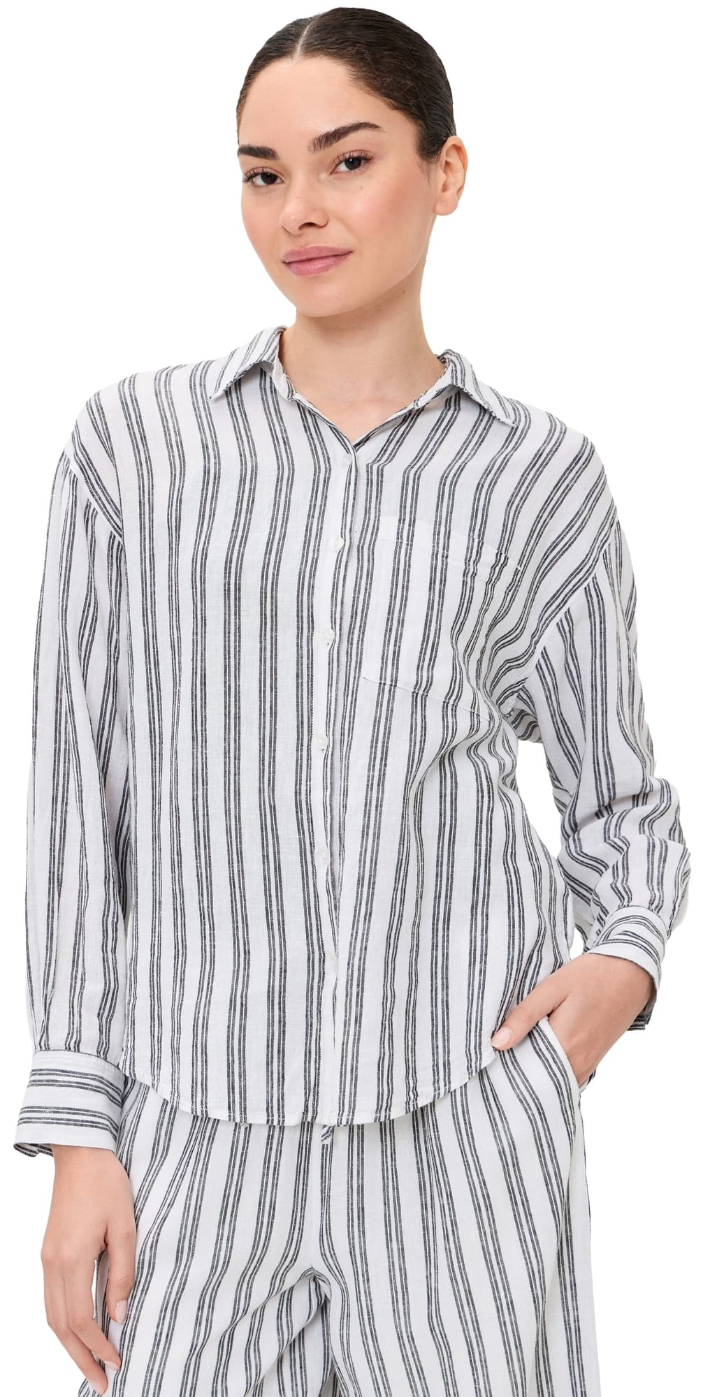 Z Supply Perfect Stripe Button Up Shirt White