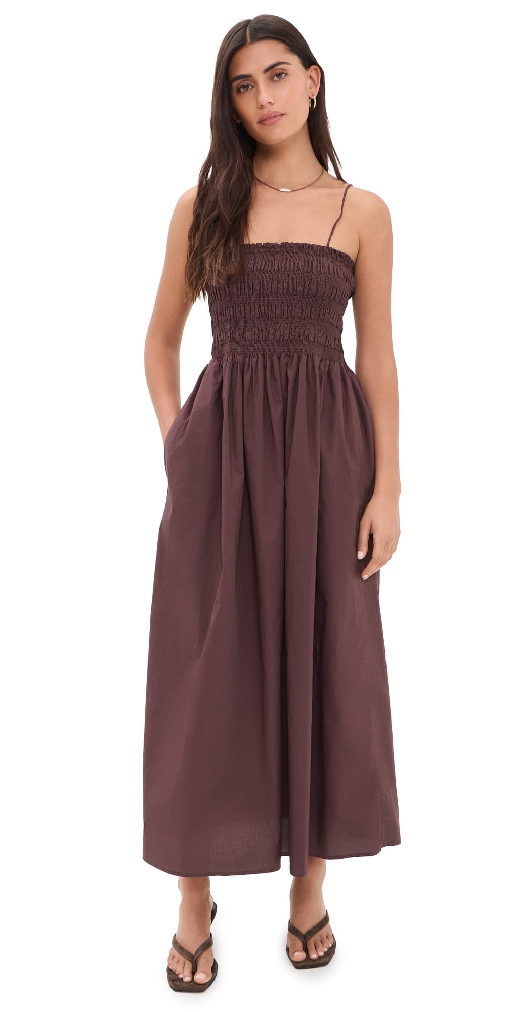 Z Supply Cornelia Poplin Midi Dress Chocolate Cherry