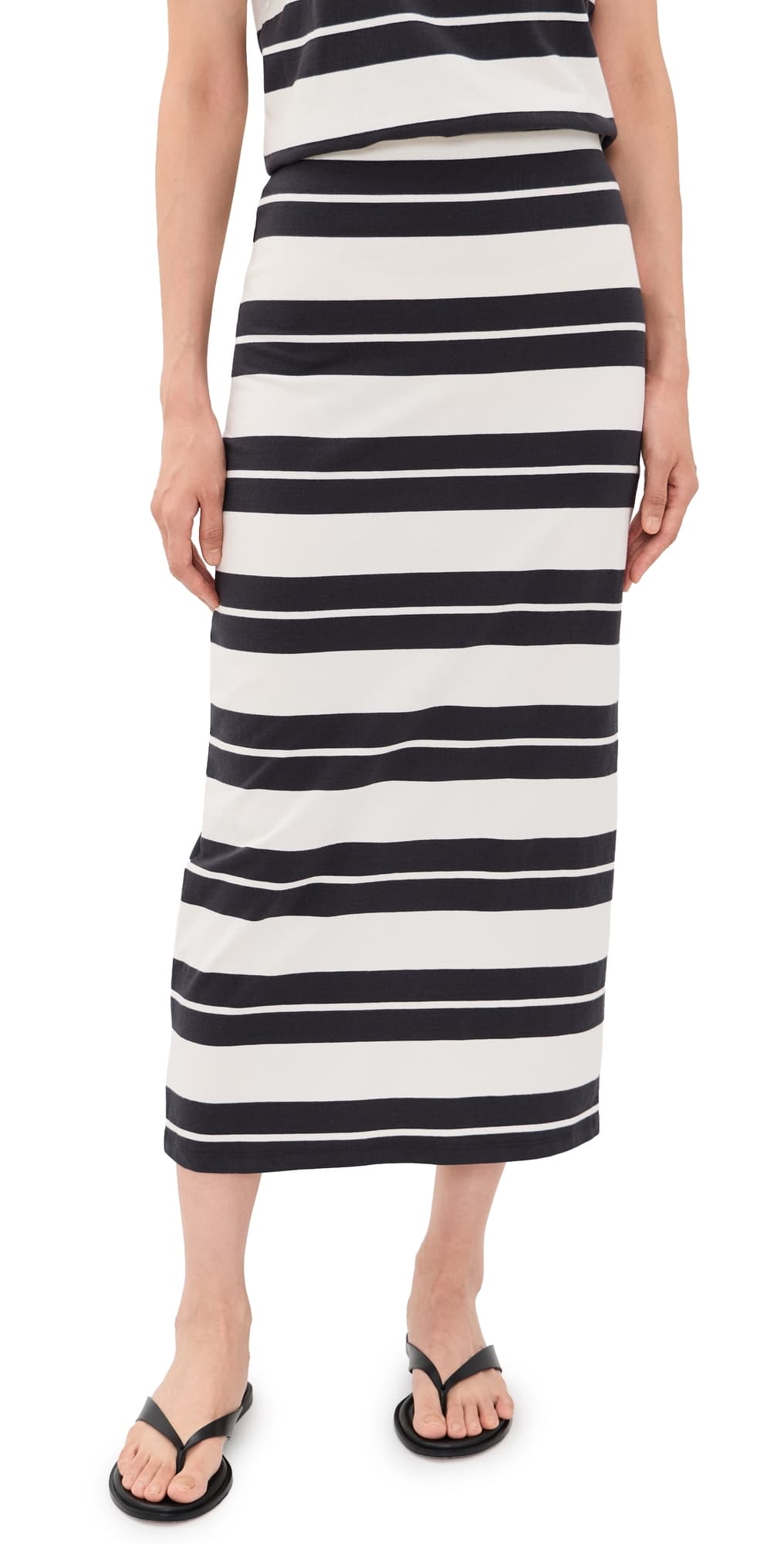 Z Supply Gail Striped Jersey Midi Skirt Ash Black
