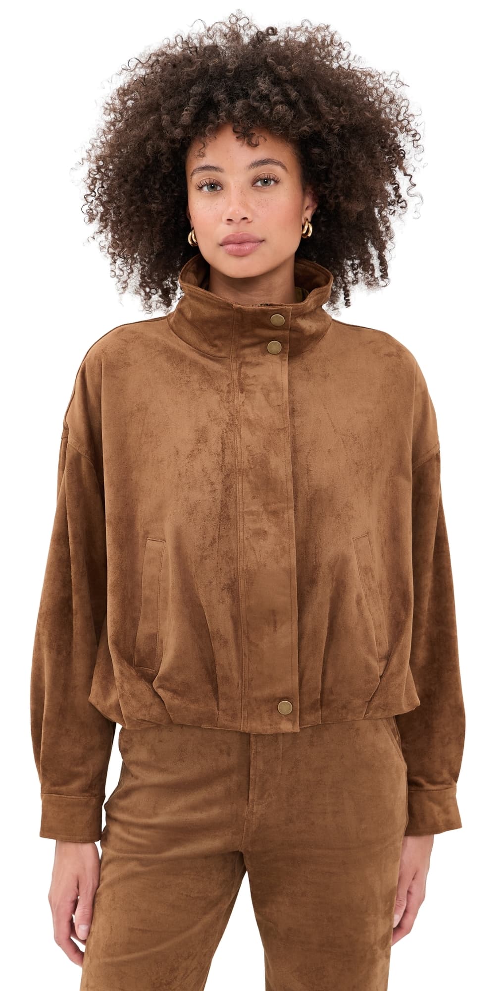 Z Supply Corin Faux Suede Bubble Hem Jacket Saddle Suede