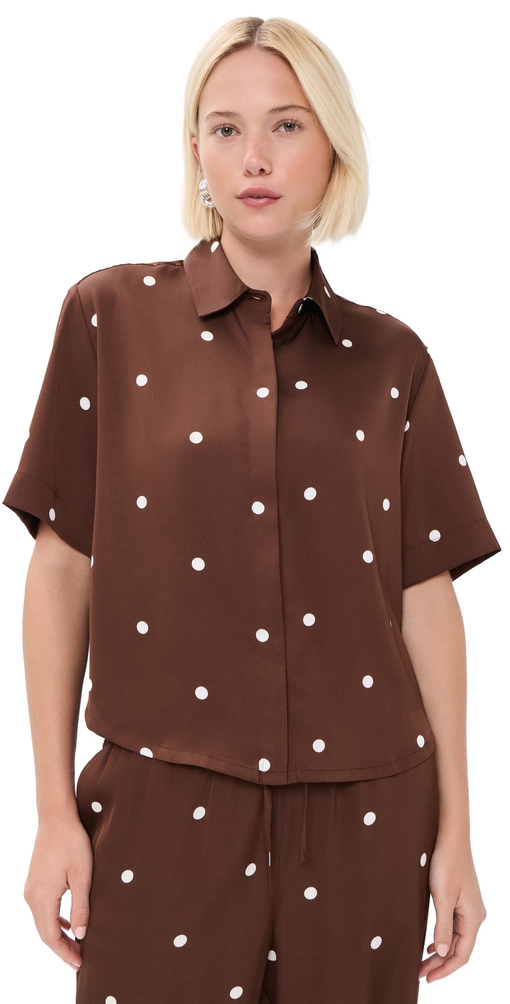 Z Supply Mari Button Up Dot Top Chocolate Cherry