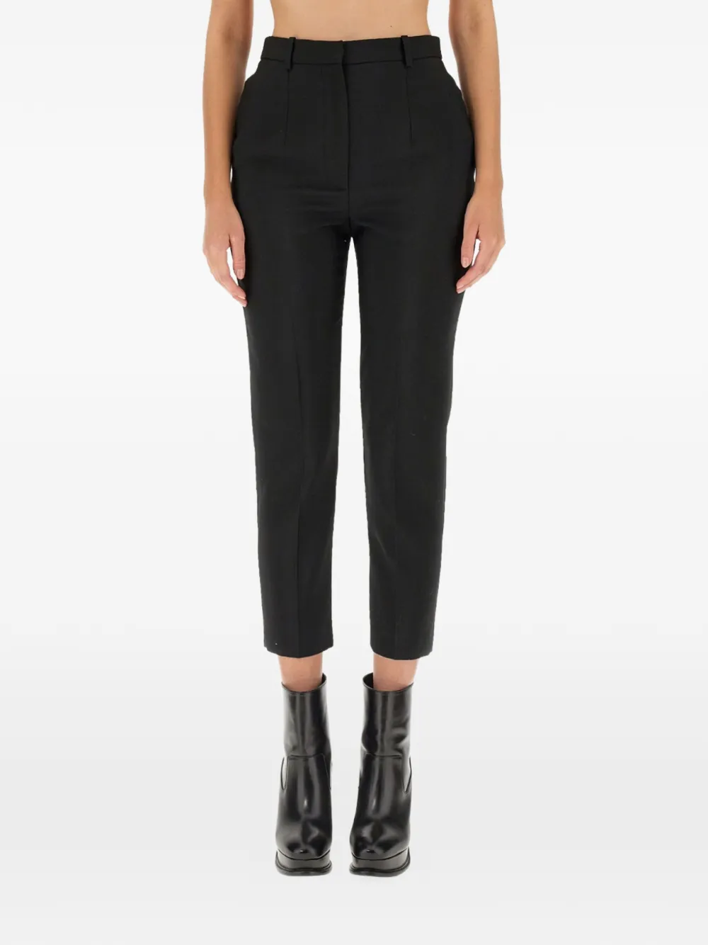 Retailer photograph of Alexander McQueen high-rise cigarette trousers.