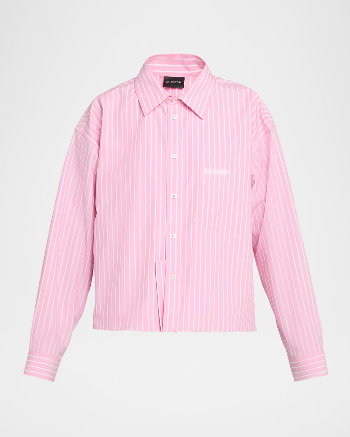 Retailer photograph of Balenciaga Folded Striped Cotton Boxy Button-Down Shirt.
