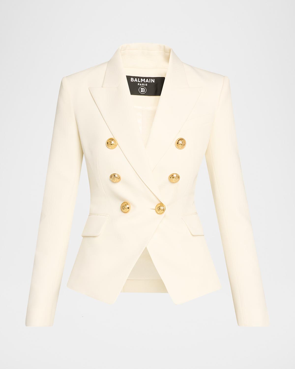Retailer photograph of Balmain Classic Double-Breasted Fitted Wool Jacket.