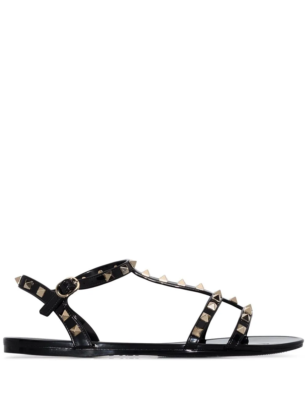 Retailer photograph of Valentino Garavani Rockstud flat rubber sandal.