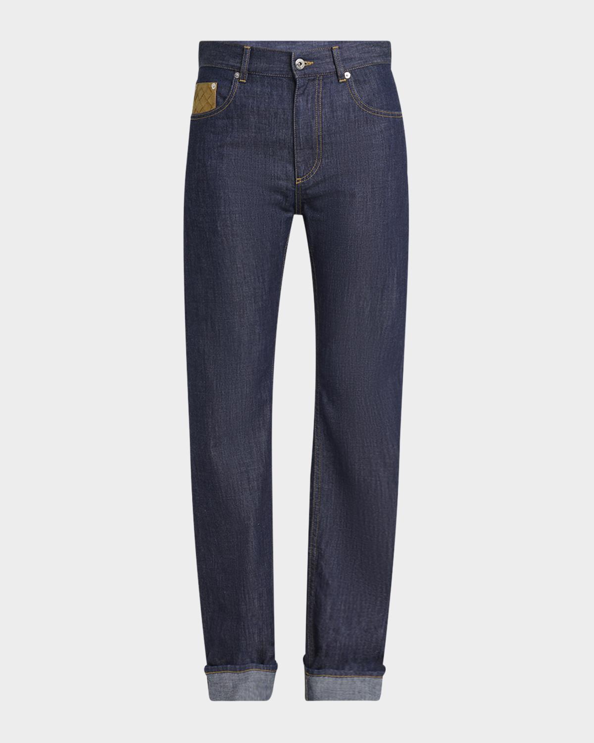 Bottega Veneta Intrecciato Suede Pocket Straight-Leg Denim Trousers