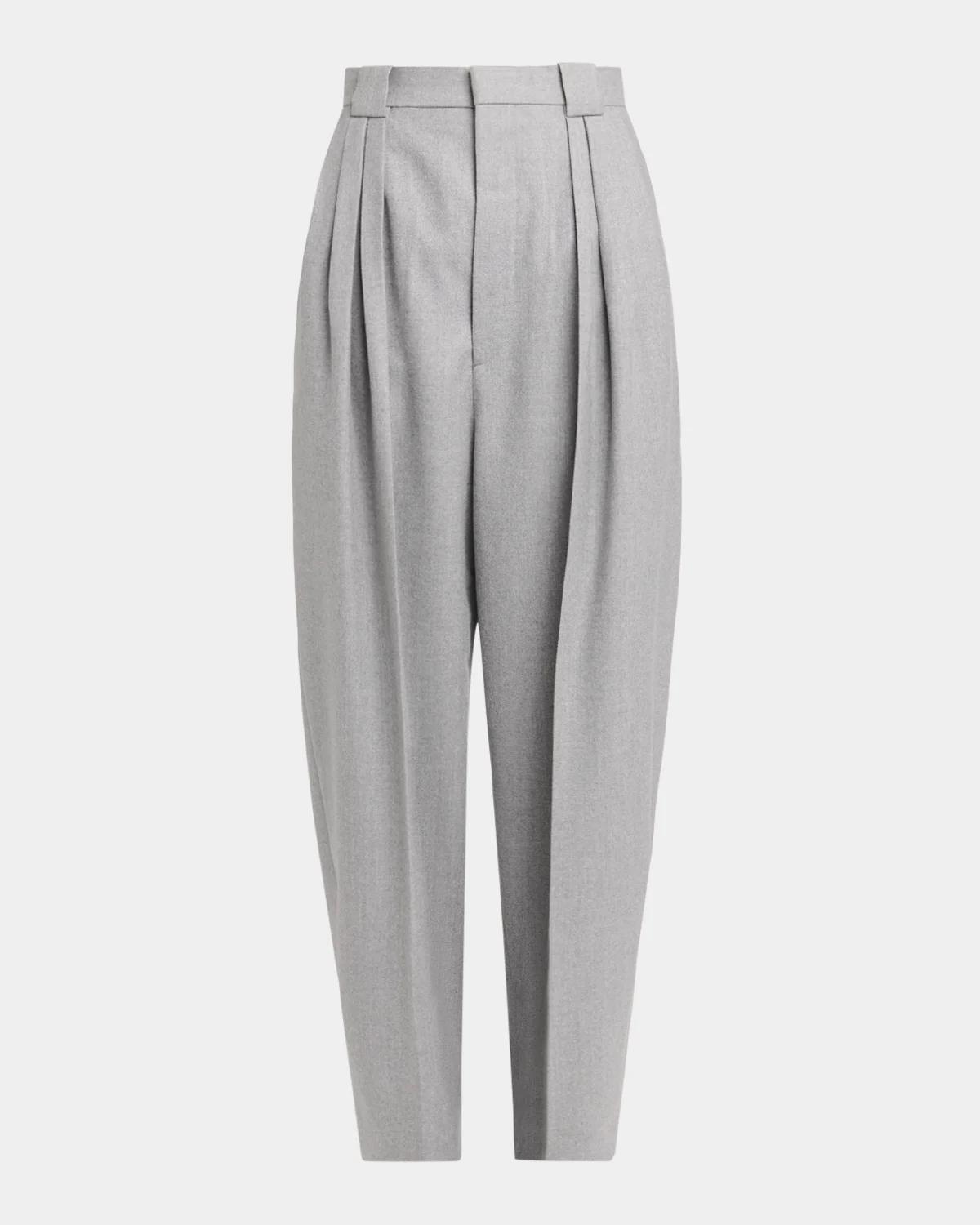Bottega Veneta Pleated Wool Barrel-Leg Trousers