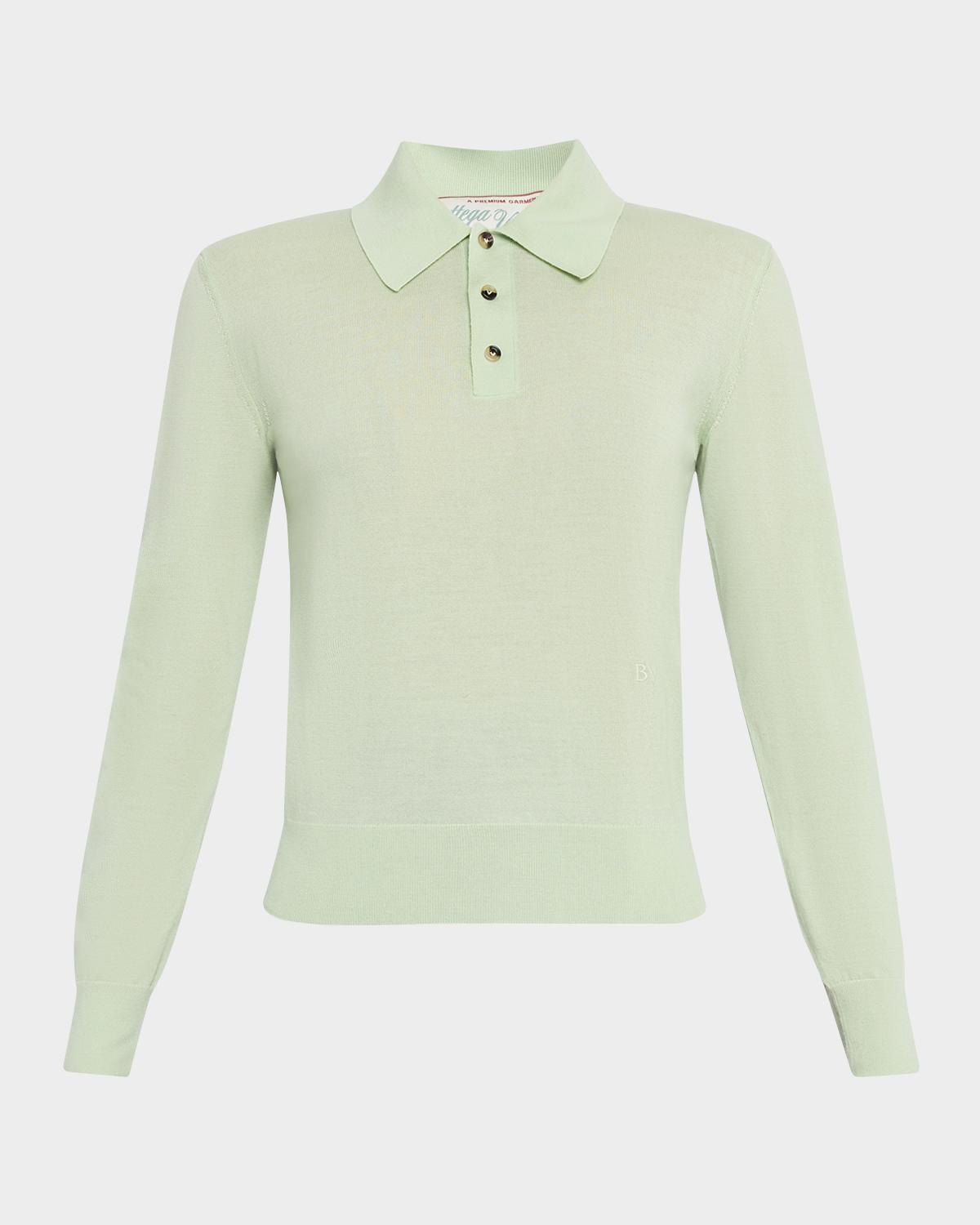 Retailer photograph of Bottega Veneta Long-Sleeve Fine Cashmere Polo Sweater.