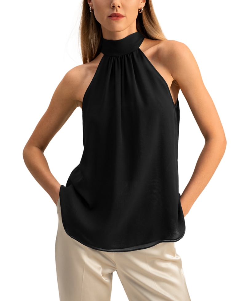 Retailer photograph of Lilysilk Lilysilk Silk Georgette Halter Neck Top.