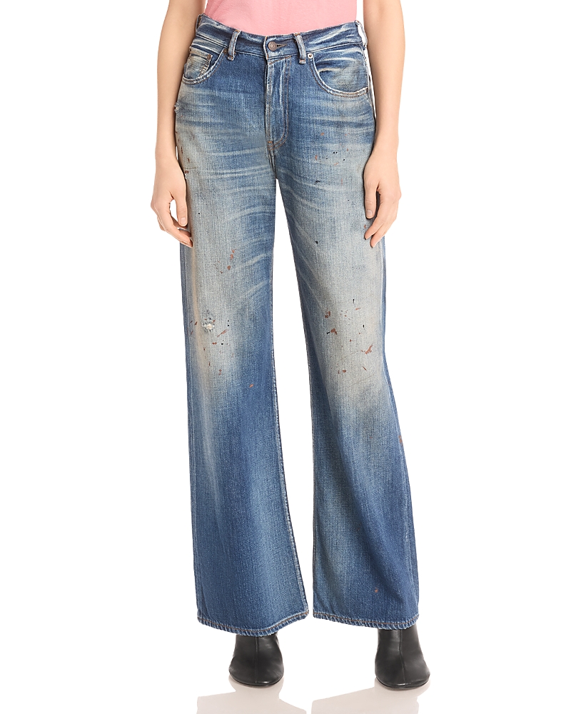 Retailer photograph of Acne Studios Acne Studios 2021F Mid Rise Wide Leg Jeans in Mid Blue.