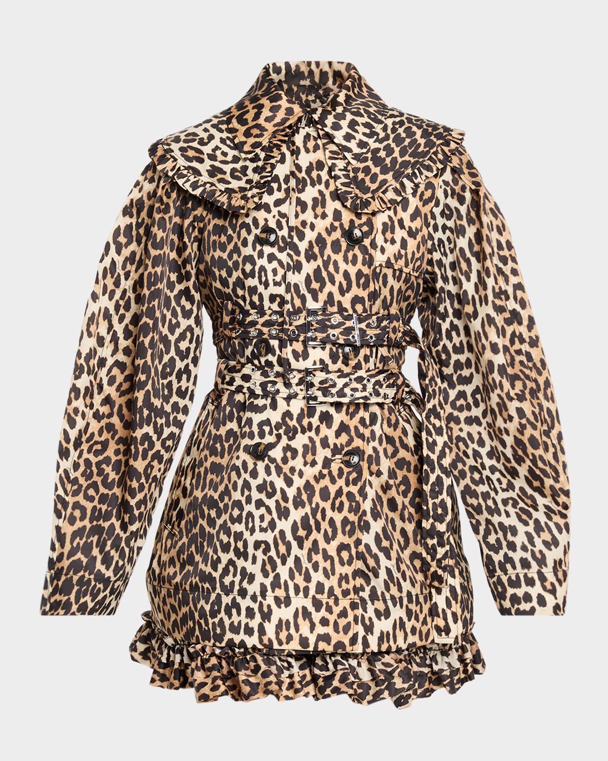 Retailer photograph of Ganni Leopard-Print Duchesse Satin Jacket.