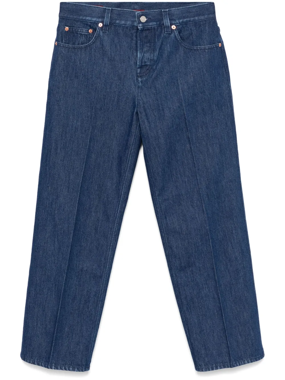 Retailer photograph of Gucci pressed-crease jeans.