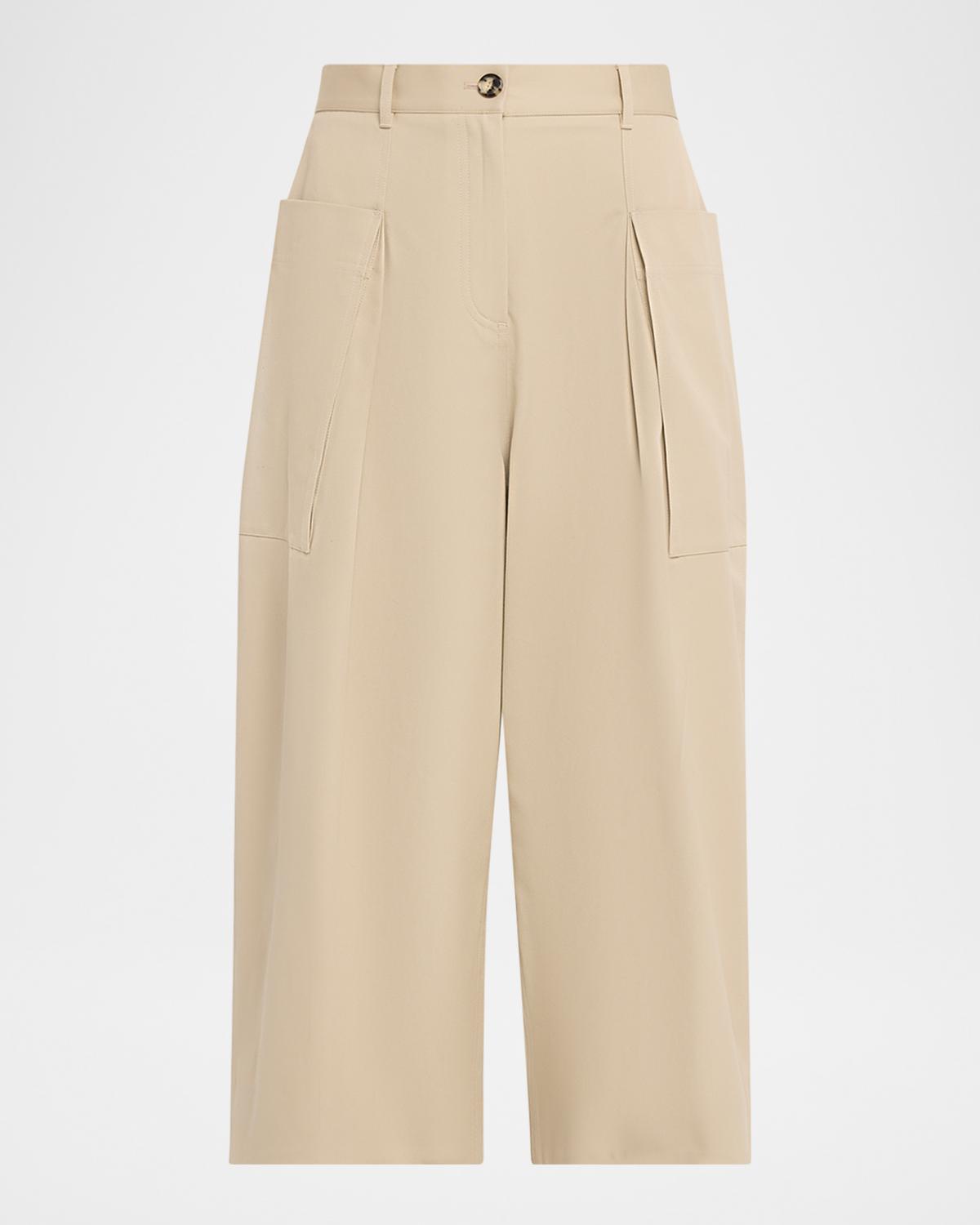 Retailer photograph of LOEWE Pleated Wide-Leg Cropped Trousers.