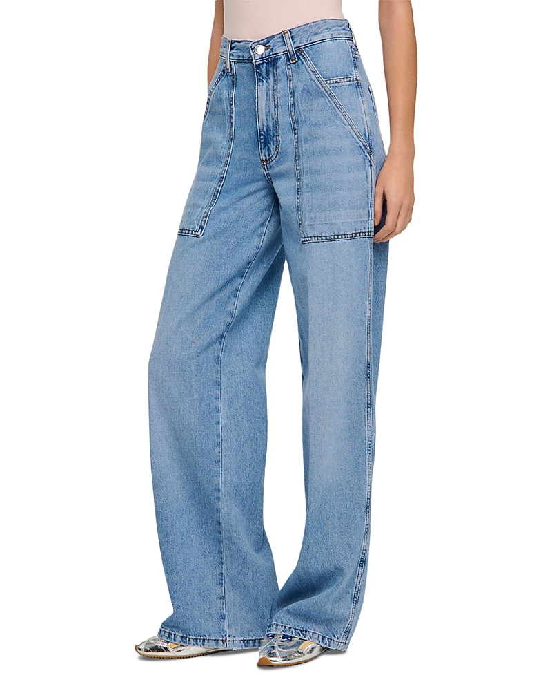 Retailer photograph of Sandro Sandro Fade Wide Straight Leg Jeans in Blue Jean.