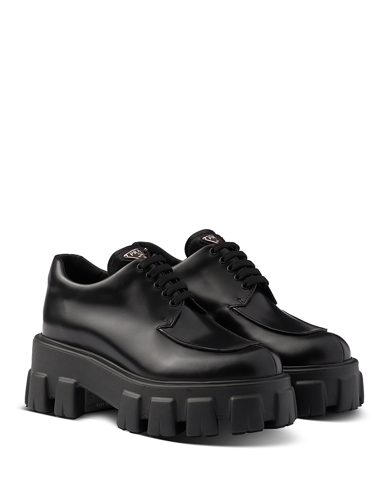 Prada Women's Monolith Brushed Leather Lace-Up Shoes
