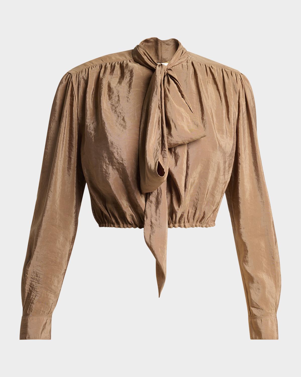 Saint Laurent Lavallière Taffeta Crop Blouse