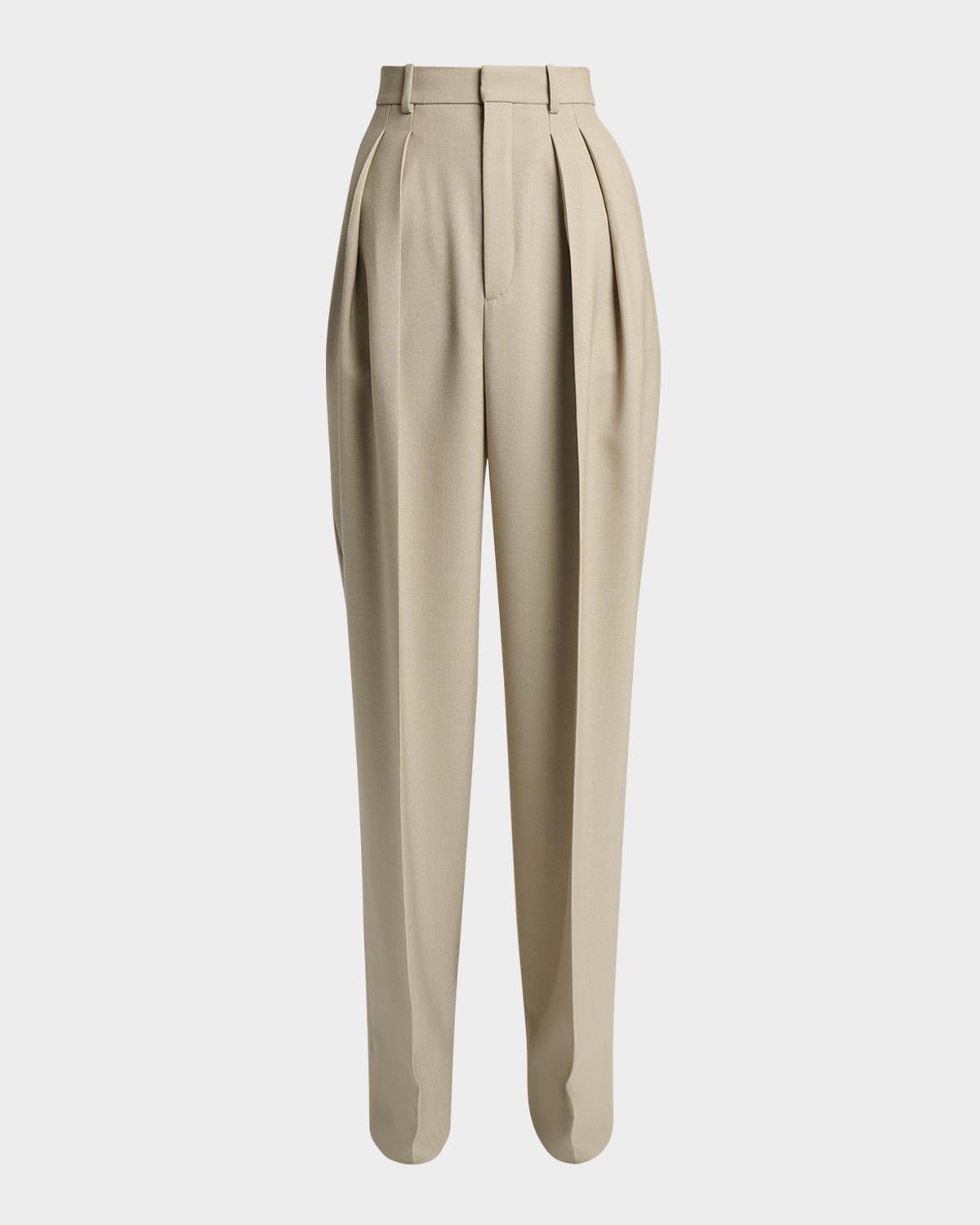 Saint Laurent Pleated Wool-Silk Canvas Wide-Leg Pants
