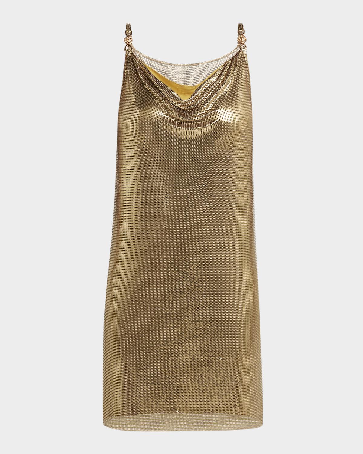 Versace Sleeveless Cowl-Neck Metal Mesh Mini Dress