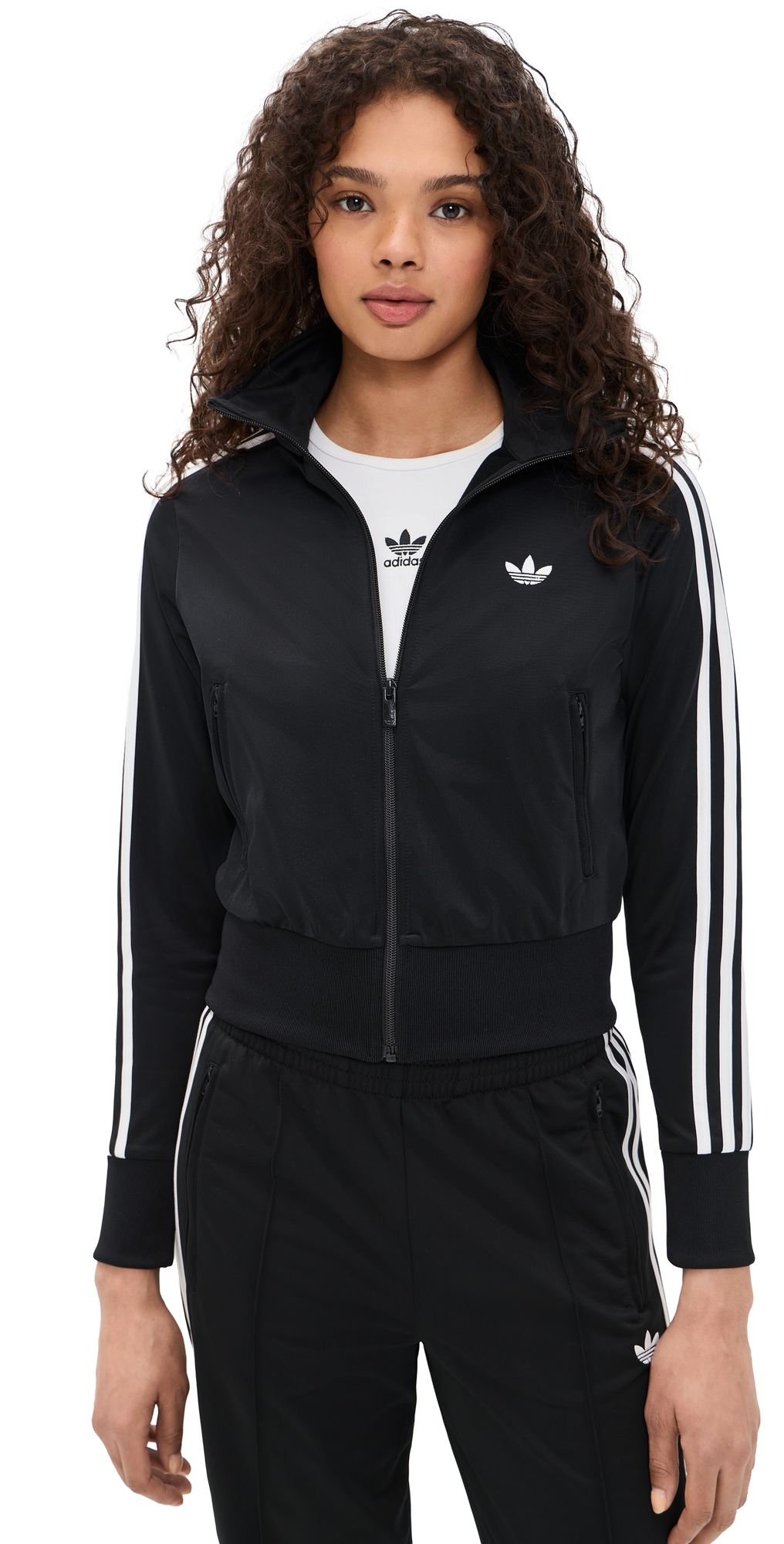 Retailer photograph of adidas Firebird Classic Track Jacket Black/White.