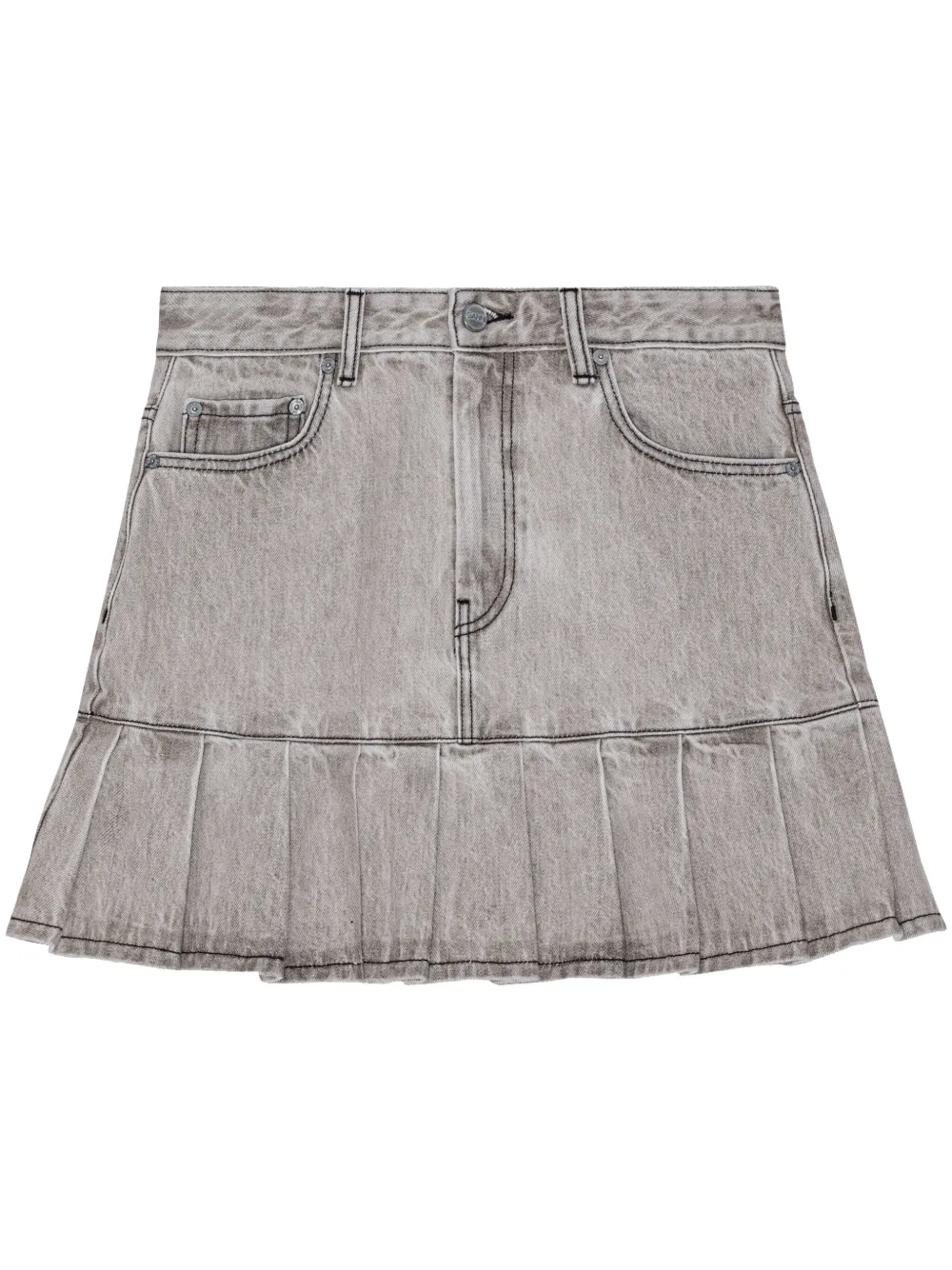 Retailer photograph of Future denim pleated mini skirt.