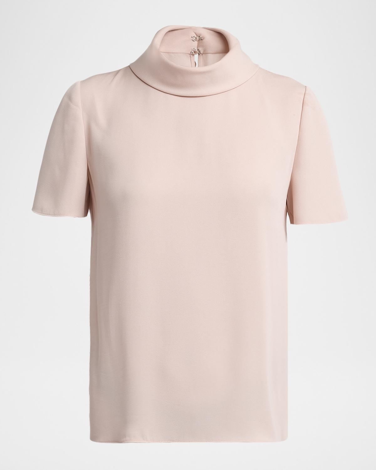 Retailer photograph of Valentino Garavani Mock-Neck Short-Sleeve Silk Top.