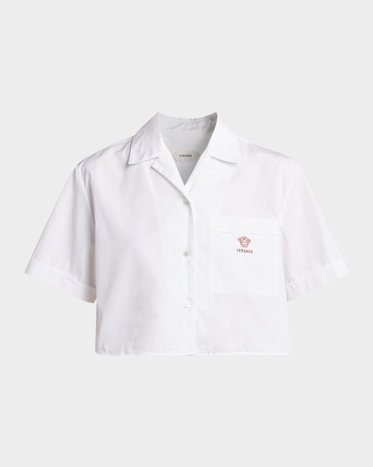 Versace Embroidered Pocket Cropped Poplin Shirt