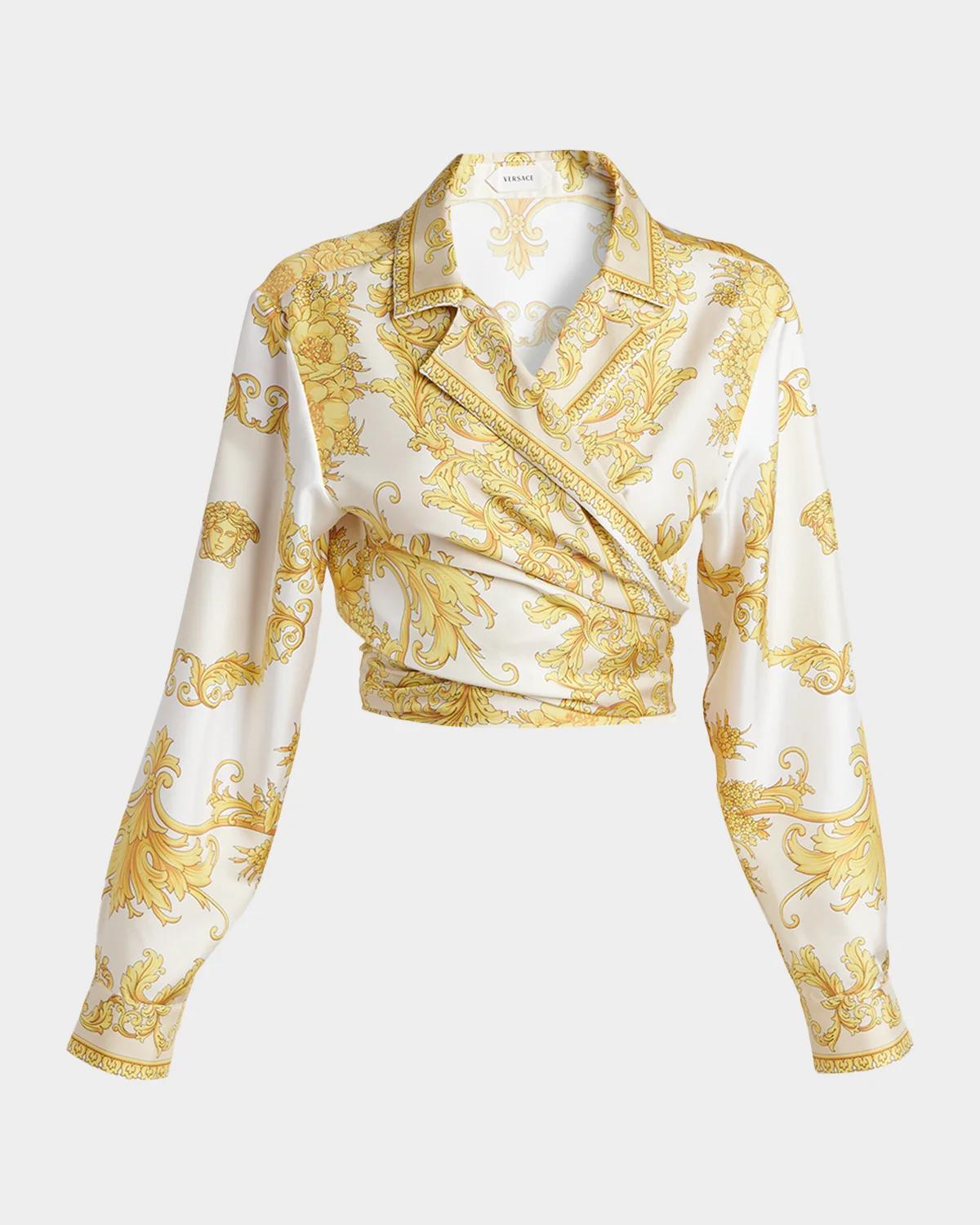 Versace New Barocco Cropped Silk Twill Shirt
