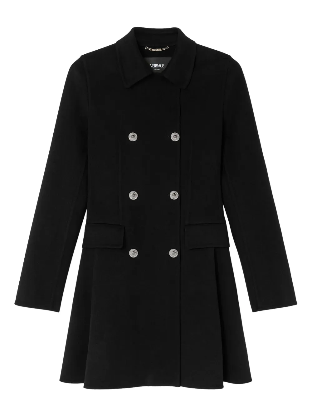 Retailer photograph of Versace wool-cashmere A-line coat.