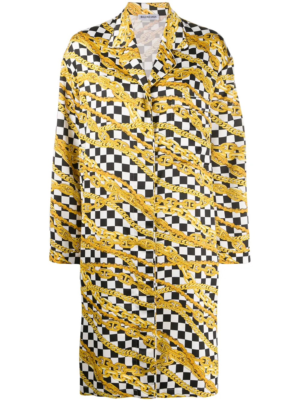 Balenciaga chain-print checkerboard coat