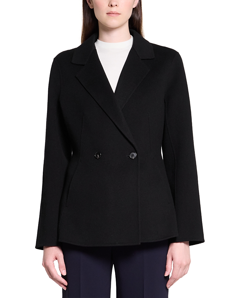 Retailer photograph of Theory Theory Wool Blend Shaped Double Breasted Coat.