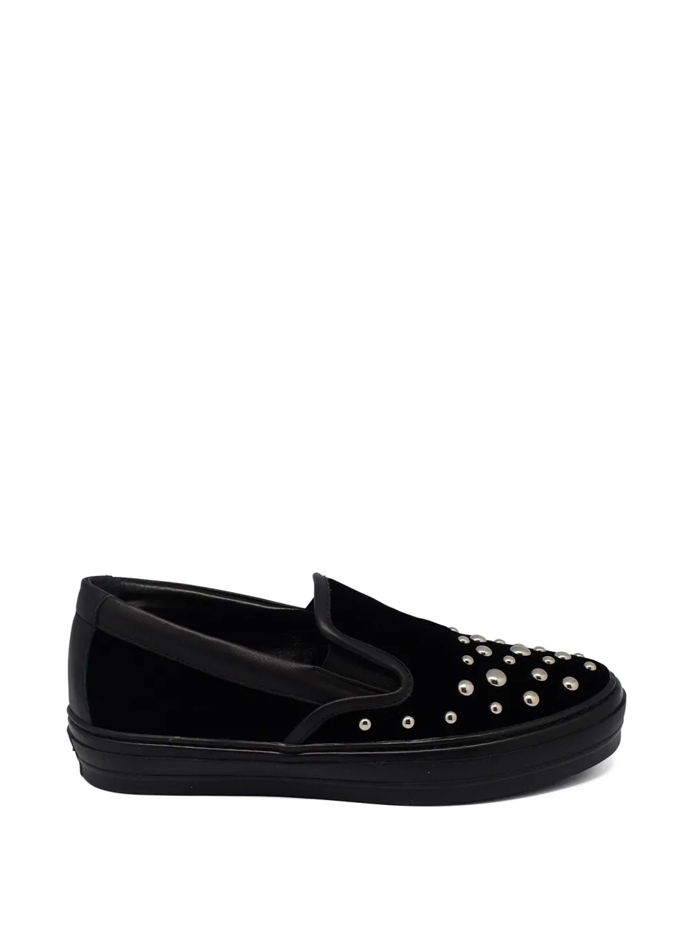 Retailer photograph of Ferragamo stud-embellished velvet loafers.